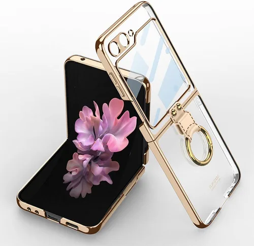 Vista 12 de SHIEID Z Flip 4 - Funda protectora delgada con soporte de anillo, borde galvanizado para Galaxy Z Flip 4, con protector de pantalla integrado