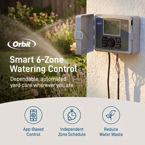 Vista 3 de Orbit 57946 B-hyve Controlador inteligente de rociadores para interiores y exteriores de 6 zonas Aplicación controlada con horarios de riego