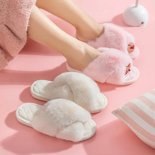 Vista 2 de SAOROPEB Pantuflas mullidas de banda cruzada para mujer, con punta abierta, espuma viscoelástica, transpirables, suaves, mullidas, acogedoras