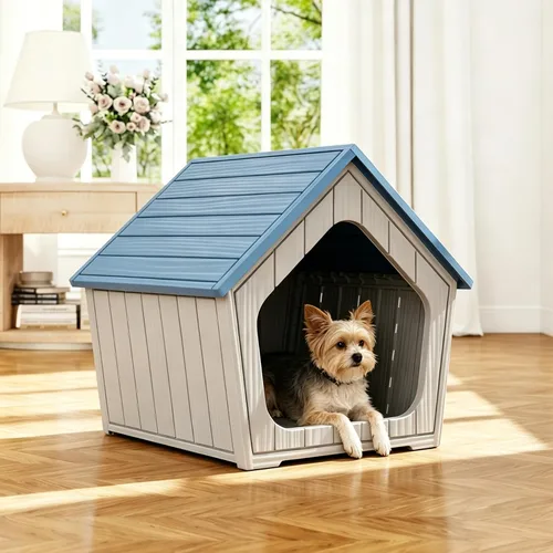 Vista 2 de Casa para perros para interiores y exteriores (azul, 23.43 pulgadas de largo x 22.64 pulgadas de ancho x 22.8 pulgadas de alto)
