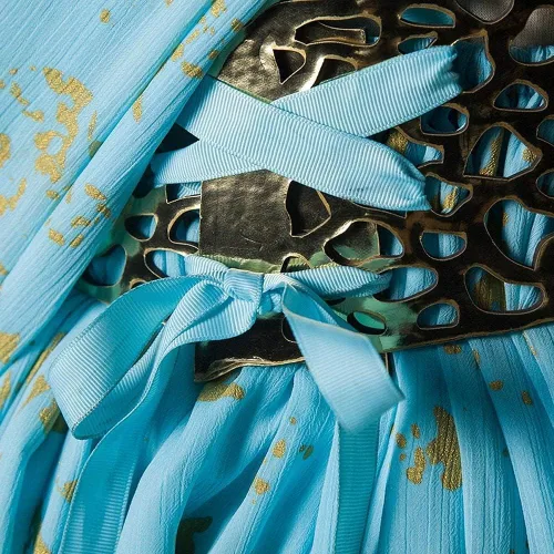 Vista 4 de Xfang - Vestido de chifón para mujer disfraz para cosplay, halloween vestido largo azul