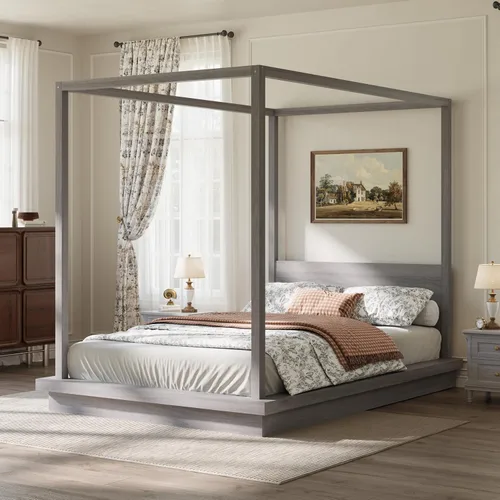 Vista 33 de Wood Canopy Platform Bed Full with Headboard, Trundle and 3 Drawers Negro-8.1