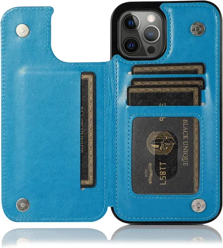 Vista 4 de Funda compatible con iPhone 15 Pro Max de 6.7 pulgadas con protector de pantalla de vidrio templado y tarjetero con soporte para tarjetero, funda