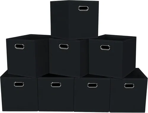 Vista 30 de Cubos de almacenamiento plegables negros, caja de almacenamiento de tela, cestas organizadoras con asas dobles para organizador del hogar (negro)