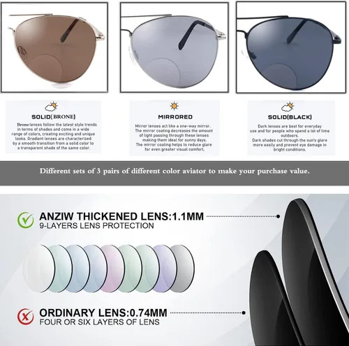 Vista 3 de Gafas de sol bifocales clásicas, gafas de lectura de metal Command Aviator para hombre 1.0