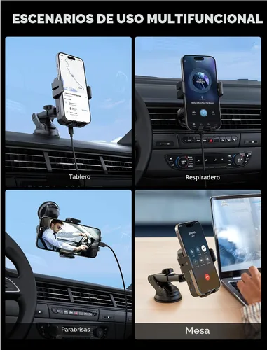 Vista 2 de MOKPR Cargador inalámbrico para automóvil, 15 W, sujeción automática, cargador de automóvil, salpicadero, parabrisas, ventilación de aire, soporte