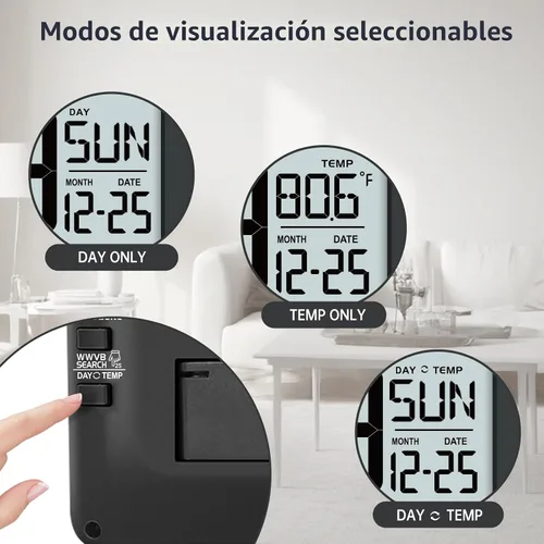 Vista 5 de WallarGe Reloj de pared digital atómico de 14,5 '' funciona con pilas con Negro