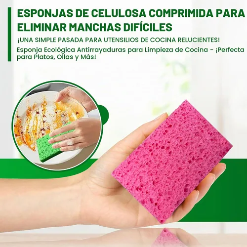Vista 3 de Esponjas de celulosa – Paquete de 24 esponjas multicolor comprimidas naturales para cocina – A base de plantas, biodegradables, antiarañazos, secado