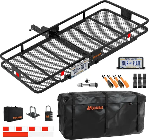 Vista 10 de Mockins Portaequipajes de Carga Cuadrado Extra Profundo para Enganche de Remolque de 40"x40"x6" con Soporte de Placa Capacidad de 500 Libras