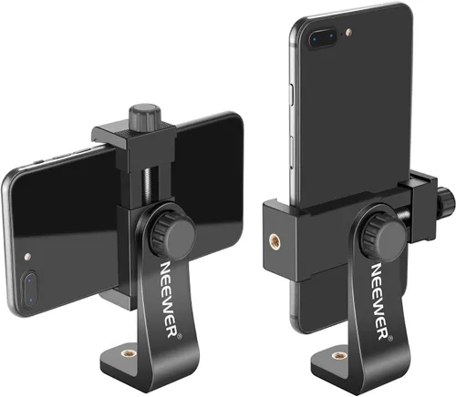 Vista 12 de Adaptador de montaje de trípode para teléfono Neewer con base tipo Arca QR, zapata fría, agujeros de 1/4" y 3/8", giro de 360° y inclinación