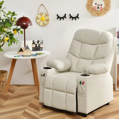 Vista 2 de Costzon Silla Reclinable para Niños con Portavasos, Silla de Descanso Ajustable con Reposapiés y Bolsillos Laterales para Habitación de Niños