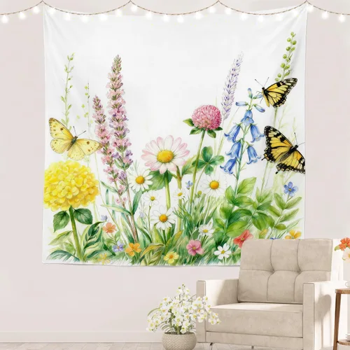 Vista 43 de Batmerry Peaceful Retreat Beautiful Landscape Polyester Tapestry, Blooming Garden Setting Lightweight Wall Hanging High-Definition Print Backdrop
