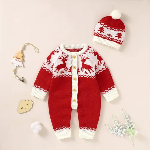 Vista 3 de ZHICHUANG Suéter de punto de Navidad para niños, overol de algodón para bebé, abrigo cálido para niñas y niños pequeños