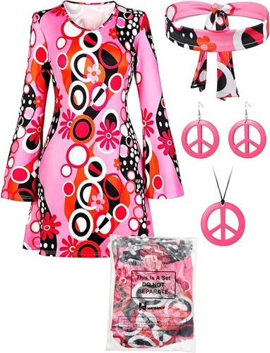 Vista 6 de Haysandy Trajes de los años 60 y 70 para mujer, disfraz hippie de discoteca