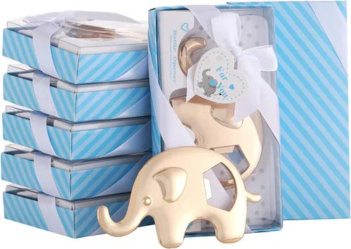 Vista 5 de Juego de 24 abrebotellas de elefante, recuerdo de fiesta de baby shower, para invitados, abrebotellas en forma de elefante, regalos de baby shower