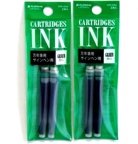 Vista 3 de Platinum Pluma estilográfica, New Preppy, punta fina, verde (PSQ-300#41) + Juego de cartuchos de tinta SPN-100A#41 (verde) (importación de Japón)