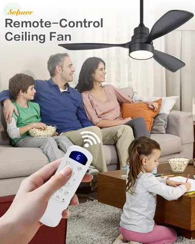 Vista 3 de Sofucor Ventiladores de Techo de 48 Pulgadas con Luces y Control Remoto - Ventilador de Techo Moderno de Montaje al Ras y Montaje con Varilla