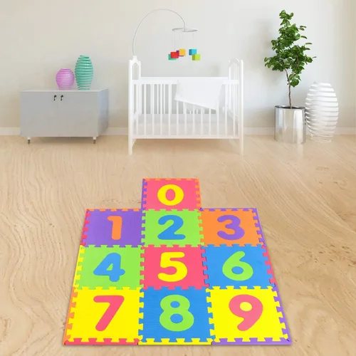 Vista 2 de Tapete seguro de números no tóxico, grueso y suave, de 0 a 9, 10 azulejos, aprendizaje temprano de matemáticas, los niños aprenden y juegan