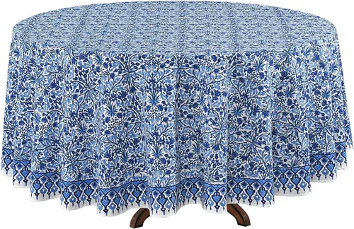 Vista 28 de Mantel redondo con estampado de bloque a mano, 100% algodón, reutilizable, color verde espárragos, 60 pulgadas, mantel decorativo para uso diario