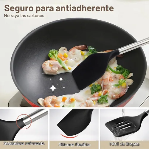 Vista 6 de Juego de utensilios de cocina de silicona, juego de 28 piezas de utensilios de cocina para cocinar, juego de espátulas resistentes al calor de 446