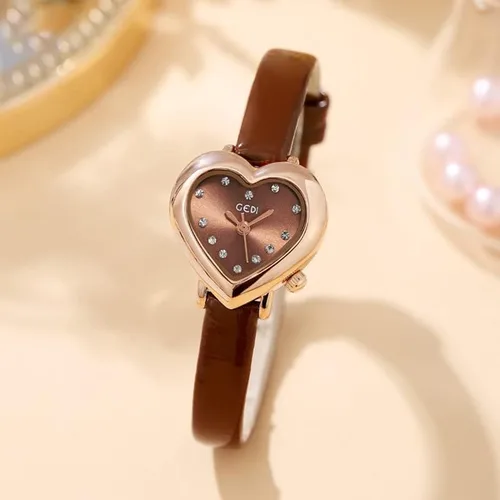 Vista 3 de MASTOP Reloj de lujo para mujer, con forma de corazón, correa de piel, cuarzo, impermeable, elegante, informal, para mujer