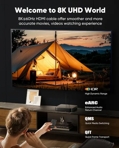 Vista 2 de Capshi Cable HDMI 2.1 de 2 pies 8K 4K a 120Hz, cable de alta velocidad de 48 Gbps para PS5/4, TV, consola de juegos, monitor, 8K @60Hz, 2K @240Hz