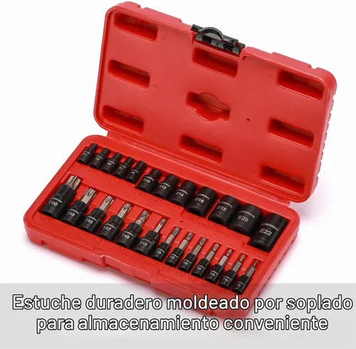 Vista 7 de CASOMAN Juego de 25 piezas de dados Torx y enchufes externos, 13 puntas de enchufe estrella (T8- T60) y 12 enchufes E-Torx hembra (E4-E22)