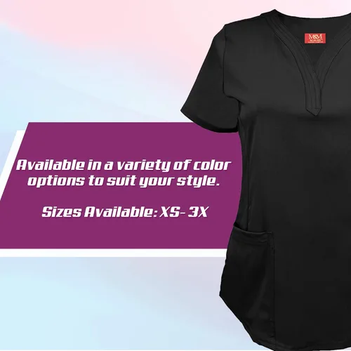 Vista 8 de M&M SCRUBS Camiseta quirúrgica elástica ultra suave con cuello caído y 2 bolsillos para mujer