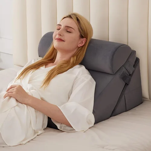 Vista 12 de BIEEZZK Juego de almohadas de cuña para después de la cirugía, almohada de cuña para reflujo ácido, almohada de cuña de cama con ajustable de 9 y 12