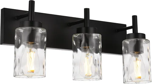 Vista 13 de BONLICHT 2 Apliques de Pared Estilo Casa de Campo Luces de Tocador Modernas Negras Accesorios de Iluminación para Baño con Pantalla de Vidrio Negro