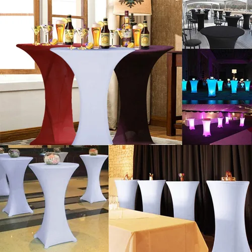Vista 8 de 1 paquete de fundas para mesa de cóctel, mantel de elastano ajustado de 30"x42", mantel redondo elástico para mesas altas, fundas de mesa elásticas