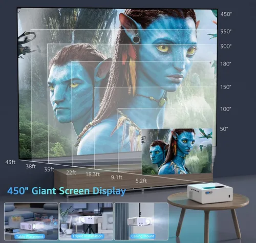 Vista 5 de [Compatible con 3500 ANSI/4K] Proyector de cine para exteriores, proyector nativo 1080P con WiFi y Bluetooth, proyector de video de pantalla de 450