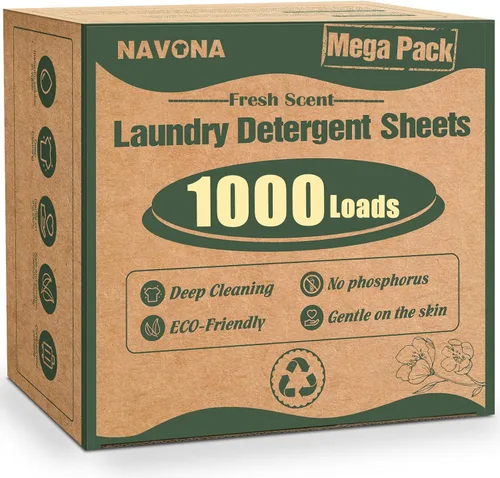 Vista 10 de Paquete Mega de 1000 Cargas de Hojas de Detergente para Ropa, Hojas de Lavandería Ecológicas, Limpieza Potente, Adecuadas para Hogares, Dormitorios