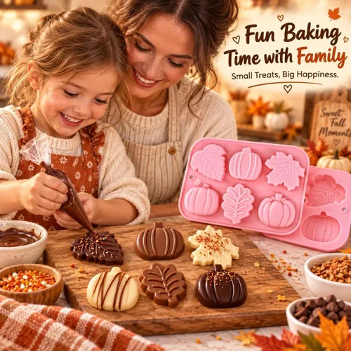 Vista 6 de Crethinkaty 1 molde de silicona para chocolate con 6 cavidades de calabaza, hojas, hojas de arce, moldes para bricolaje, chocolate, dulces, gelatina