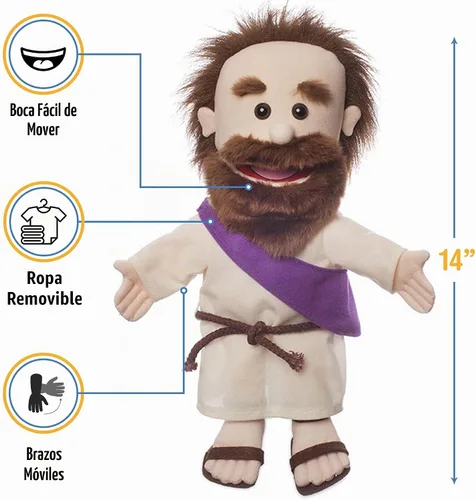 Vista 2 de Jesús de 14 pulgadas con cinturón de cuerda, personaje de la Biblia, marioneta de mano