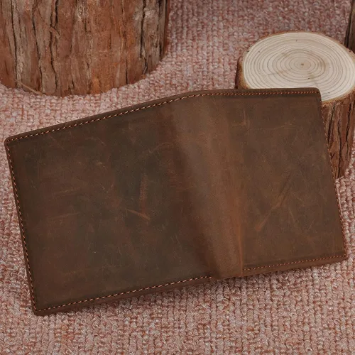 Vista 8 de HRS Carteras de cuero genuino para hombre, Marrón, Retro