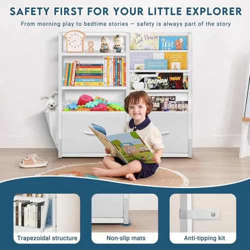 Vista 7 de LOFTEY Estantería infantil y almacenamiento de juguetes, estante para libros para habitación de niños, estantería Montessori para niños pequeños
