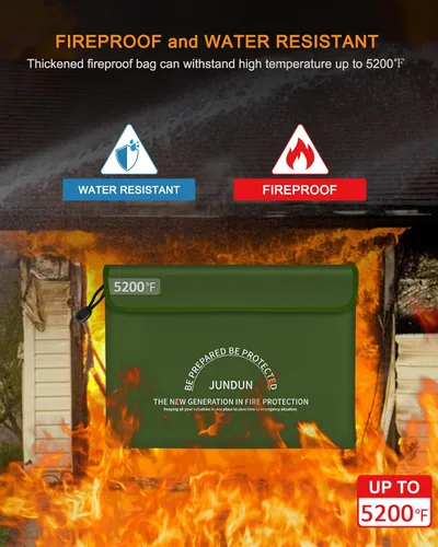 Vista 2 de JUNDUN Bolsa de documentos ignífuga con aislamiento térmico de 5200 ℉, bolsa de dinero impermeable e ignífuga de 14.0 x 10.4 pulgadas, bolsa