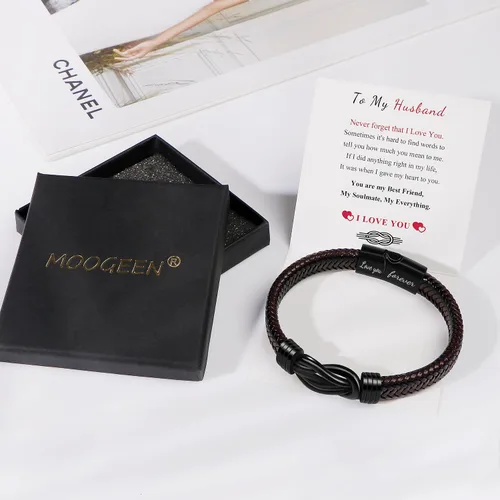 Vista 7 de Pulsera de cuero trenzado para hombre, regalo para hombres, marido, novio, papá, hijo, nieto, hermano, cumpleaños, día del padre, aniversario