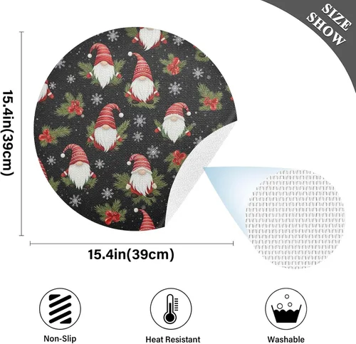 Vista 4 de Whimsical - Manteles individuales de mesa de comedor de Navidad, resistentes al calor, antideslizantes, redondos para cocina, talla 6 pulgadas