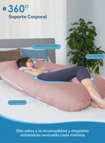 Vista 3 de QUEEN ROSE Almohadas de embarazo extra largas, almohada corporal en forma de U de 60 pulgadas para dormir, almohada refrescante de maternidad