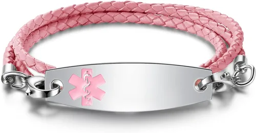 Vista 13 de JF.JEWELRY Pulseras de alerta médica personalizadas personalizadas para mujeres y hombres 3 capas de cuero trenzado negro pulseras médicas