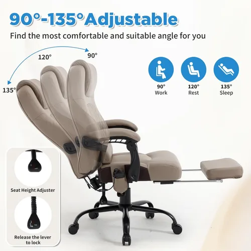 Vista 6 de Masaje de amasado 3D de tamaño grande cómoda silla de escritorio de oficina para mujeres Marrón