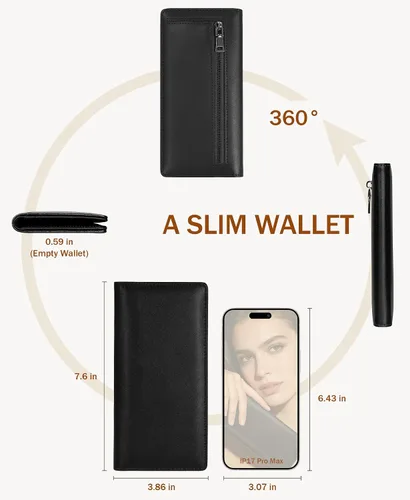 Vista 6 de Immaturus Cartera de Mujeres, Carteras de Tarjetas delgadas con bloqueo RFID, Organizador de Tarjeta de Crédito de Cuero PU doble con cremallera