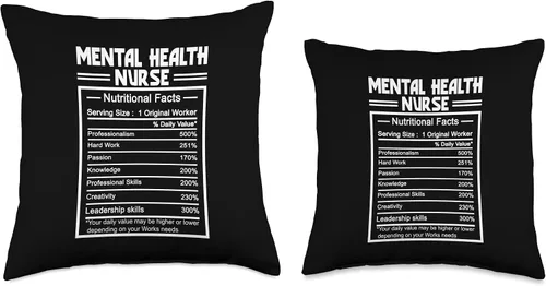 Vista 3 de Awesome Mental Health Nurse Profession Design Funny Job Title Worker Nutrition Facts Mental Health Nurse Throw Pillow, 16x16, Multicolor
