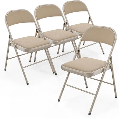 Vista 17 de Bonnlo Silla plegable, sillas plegables acolchadas de tela con cojín, respaldo y marco de acero para interiores y exteriores, comedor, oficina, Negro
