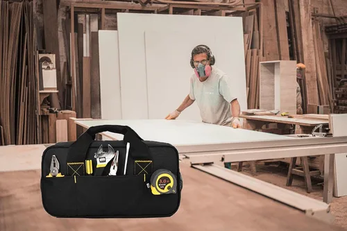 Vista 6 de FASTECH Bolsa de herramientas resistente de 14 pulgadas, bolsa de herramientas de boca ancha, bolsa organizadora de herramientas impermeable, bolsa