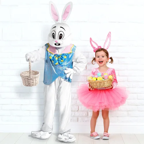 Vista 5 de Syhood Disfraz de conejo de Pascua para adultos, disfraz de conejo blanco, disfraz de mascota para hombres y mujeres, suministros de fiesta