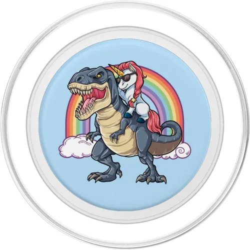 Vista 2 de Lindo unicornio equitación dinosaurio bebé azul T rex Squad Rainbow PopSockets PopGrip: agarre intercambiable para teléfonos y tabletas PopSockets
