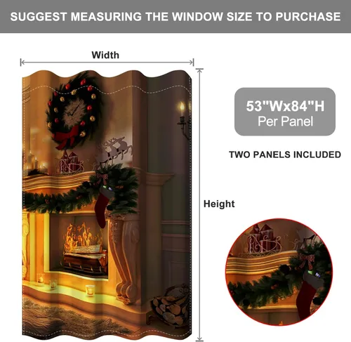 Vista 38 de Cortinas con adornos de Navidad impresos, cortinas para ventana de chimenea, calcetines de Navidad, árboles de Navidad, regalos, paneles opacos